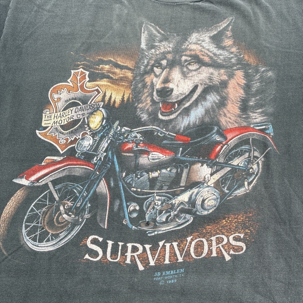 1989 Harley Davidson 3D Emblem Wolf Survivors Single Stitch Mens M Black USA - Picture 2 of 16